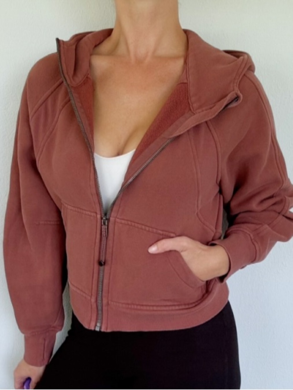 Lululemon brick red rust full zip cotton scuba hoodie sweatshirt size XS/S